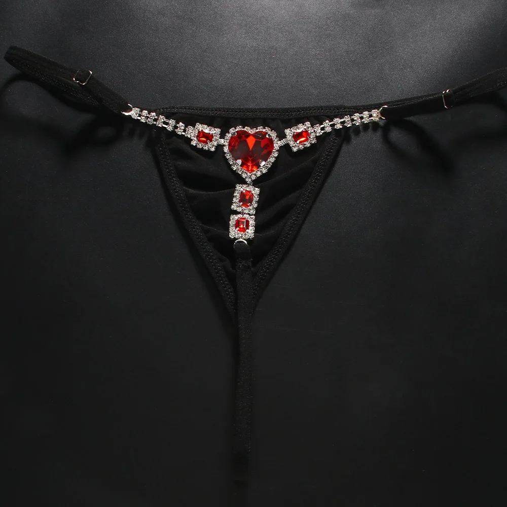 레드 크리스탈 하트 끈 팬티 여성용 체인 섹시 팬티 라 - Thong Bikini Women 리뷰 및 가격